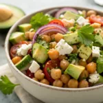 Chickpea Feta Avocado Salad in bowl