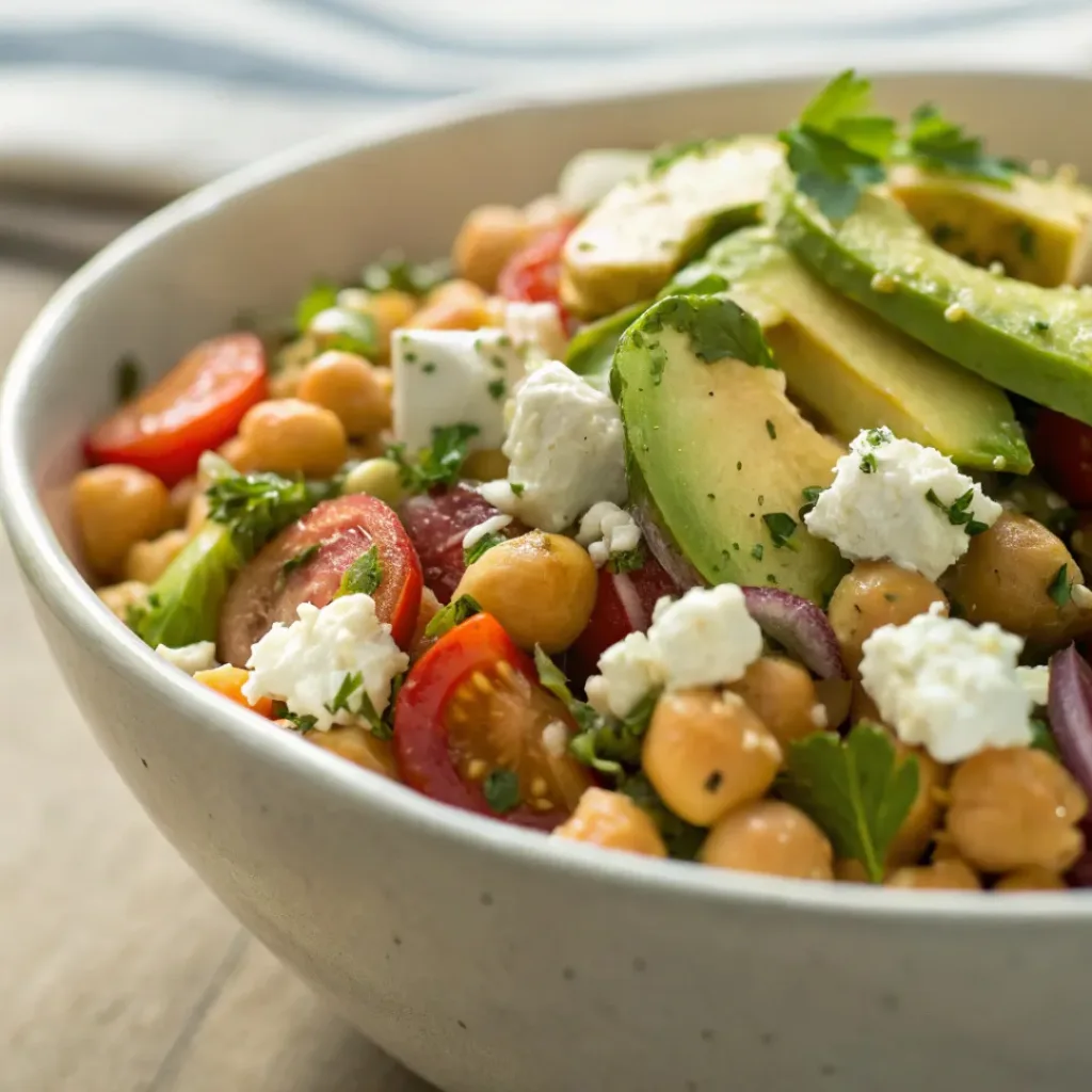 Served Chickpea Feta Avocado Salad