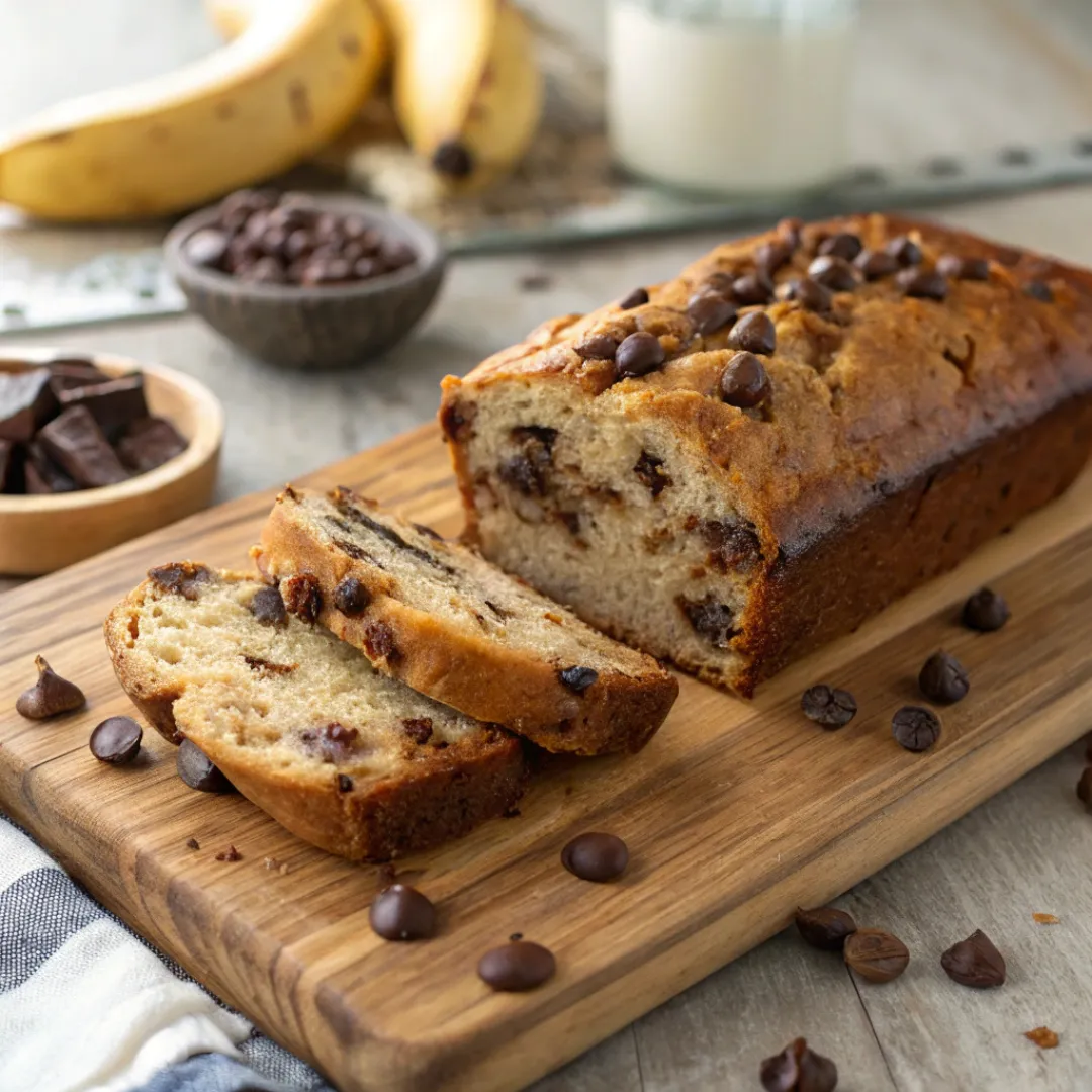Chocolate Chip Banana Bread on cutting board
