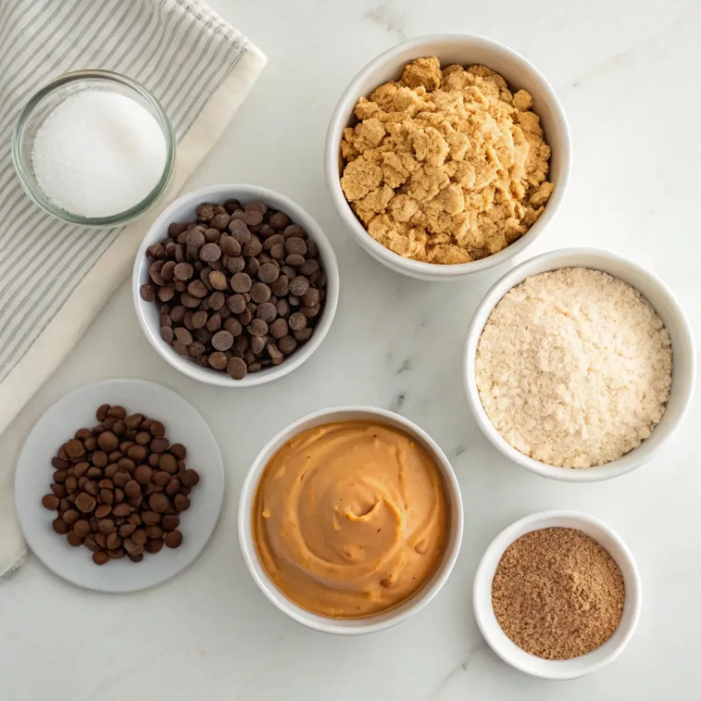 No Bake Chocolate Peanut Butter Bars 6 No Bake Chocolate Peanut Butter Bars ingredients flat lay