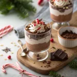 Chocolate Peppermint Mousse topped with whipped cream and peppermint
