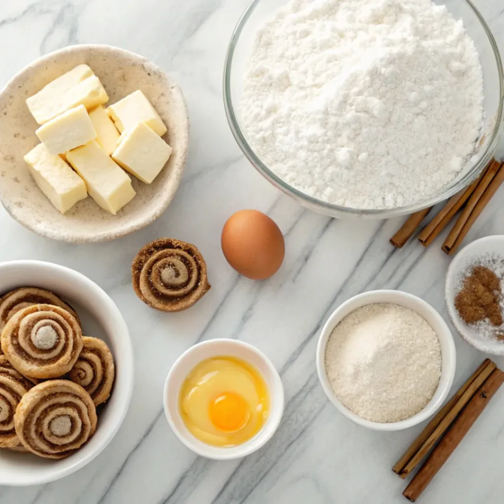 Cinnamon Roll Cookies – Soft, Sweet, and Spiced Treats 6 Flat lay of ingredients for cinnamon roll cookies