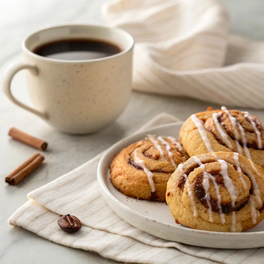 Cinnamon Roll Cookies – Soft, Sweet, and Spiced Treats 8 Cinnamon Roll Cookies served with coffee and glaze