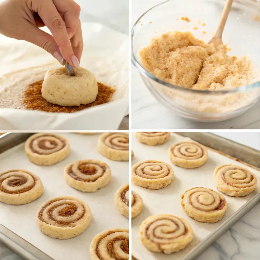 Cinnamon Roll Cookies – Soft, Sweet, and Spiced Treats 7 Step-by-step collage of making cinnamon roll cookies