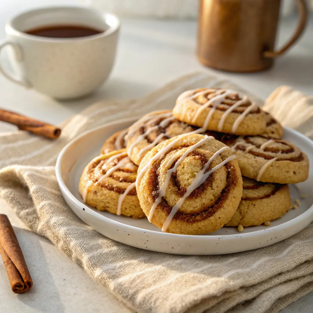 Cinnamon Roll Cookies drizzled with sweet glaze