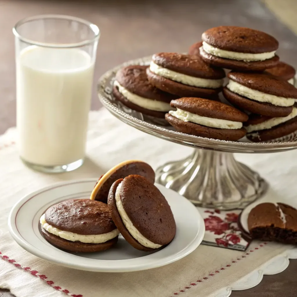 Classic Whoopie Pies – Soft, Creamy Bakery-Style Treat 8 Classic Whoopie Pies served with milk