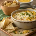 Creamy corn dip topped with melted cheese
