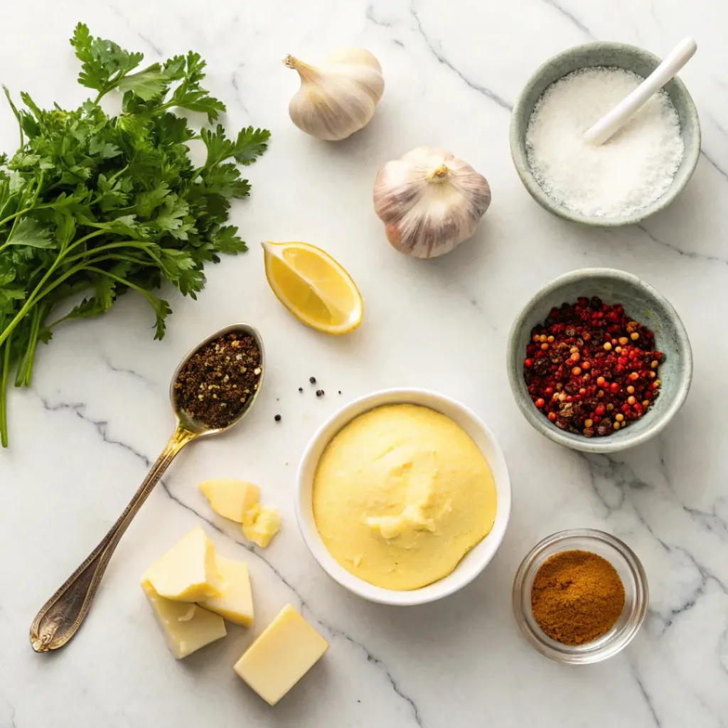 Cowboy Butter Sauce ingredients flat lay