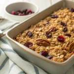 Cranberry Pecans Baked Oatmeal in baking dish