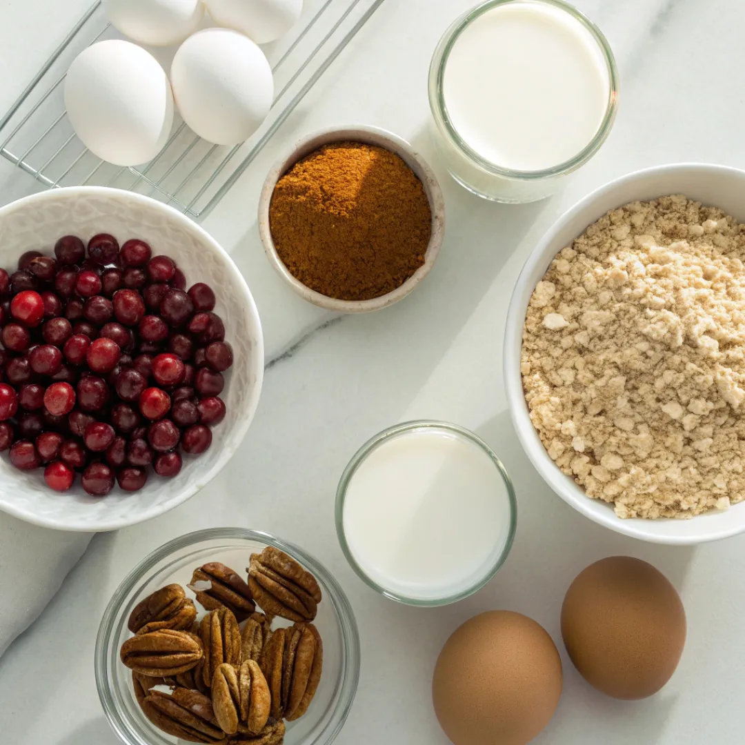Cranberry Pecans Baked Oatmeal ingredients flat lay