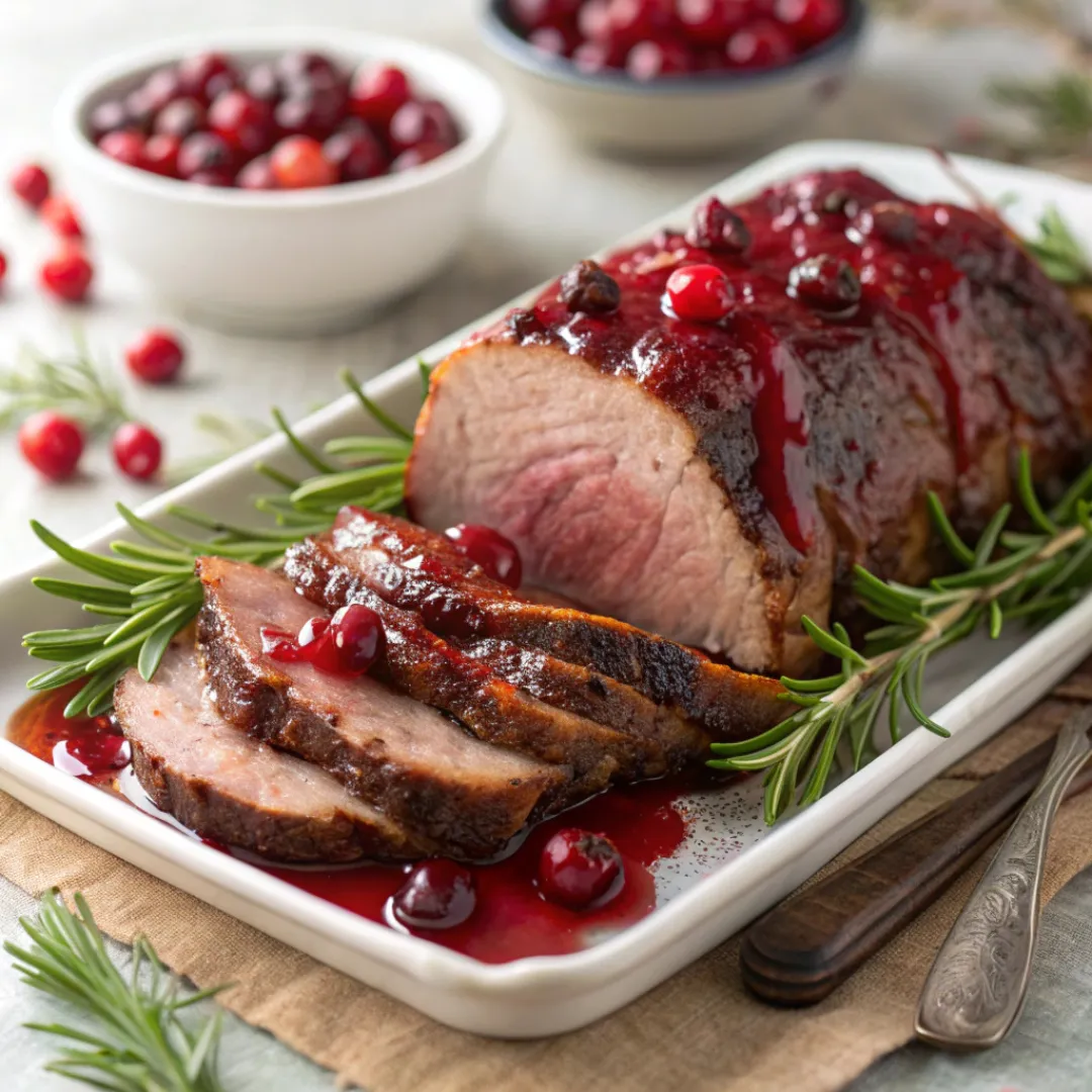 Cranberry Roast Beef on serving platter