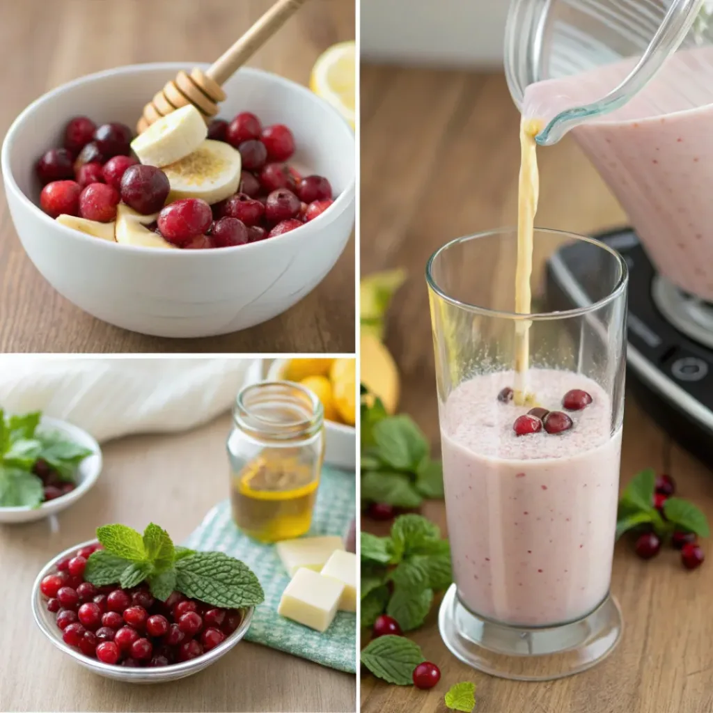 Refreshing Cranberry Smoothie – Healthy, and Quick 7 Collage showing how to make Cranberry Smoothie