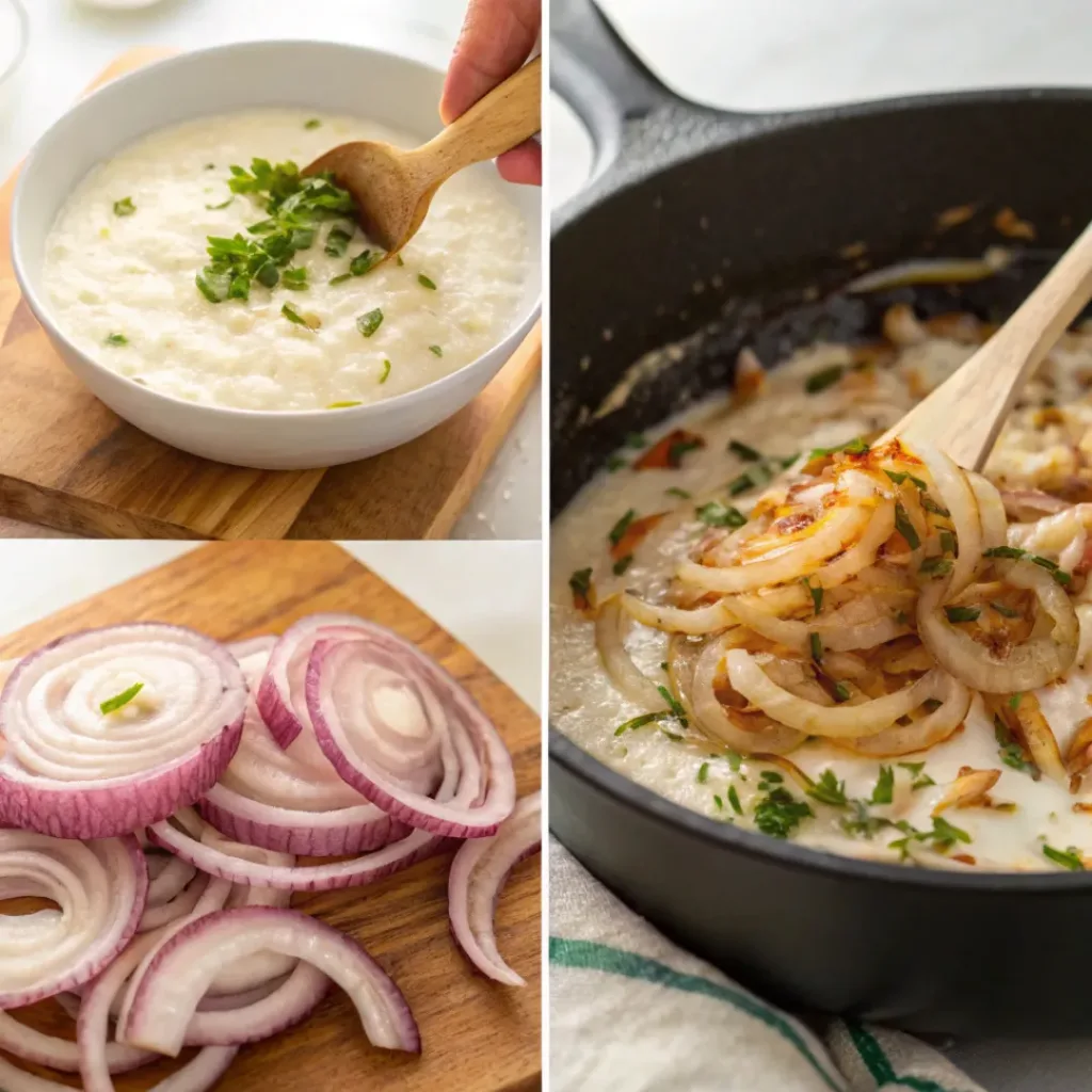 French Onion Dip ingredients flat lay