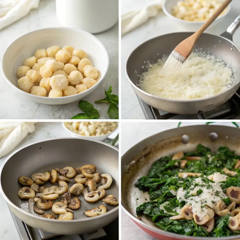 Step-by-step Creamy Spinach and Mushroom Gnocchi
