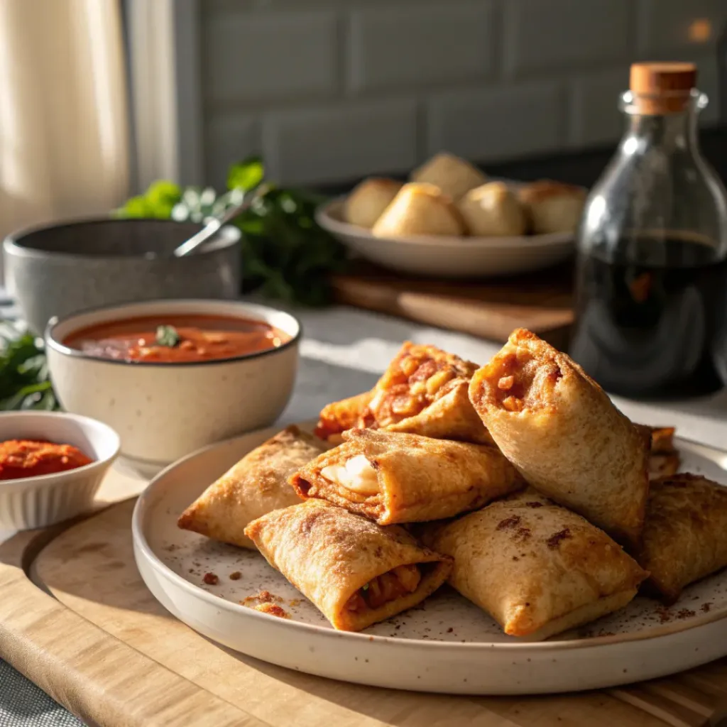 Home 8 Crispy air fryer pizza rolls with marinara sauce