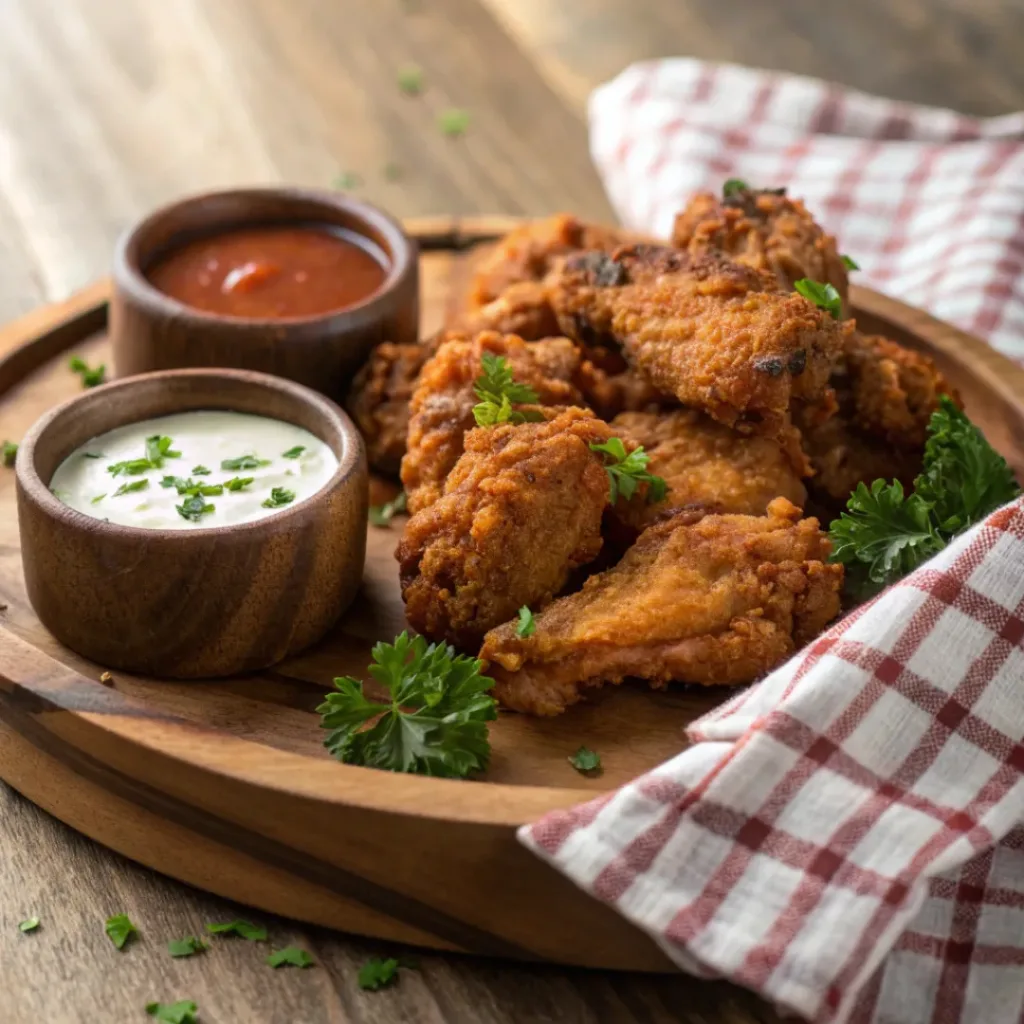 Crispy Baked Chicken Wings – Juicy & Golden 8 Crispy baked chicken wings served with dipping sauces