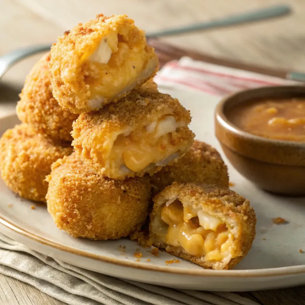 Mac and cheese bites served with dipping sauces