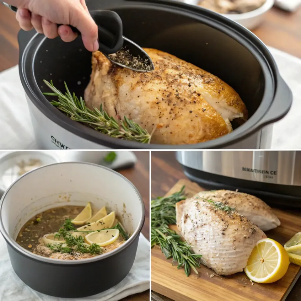 Collage showing the process of making Crock Pot Turkey Breast