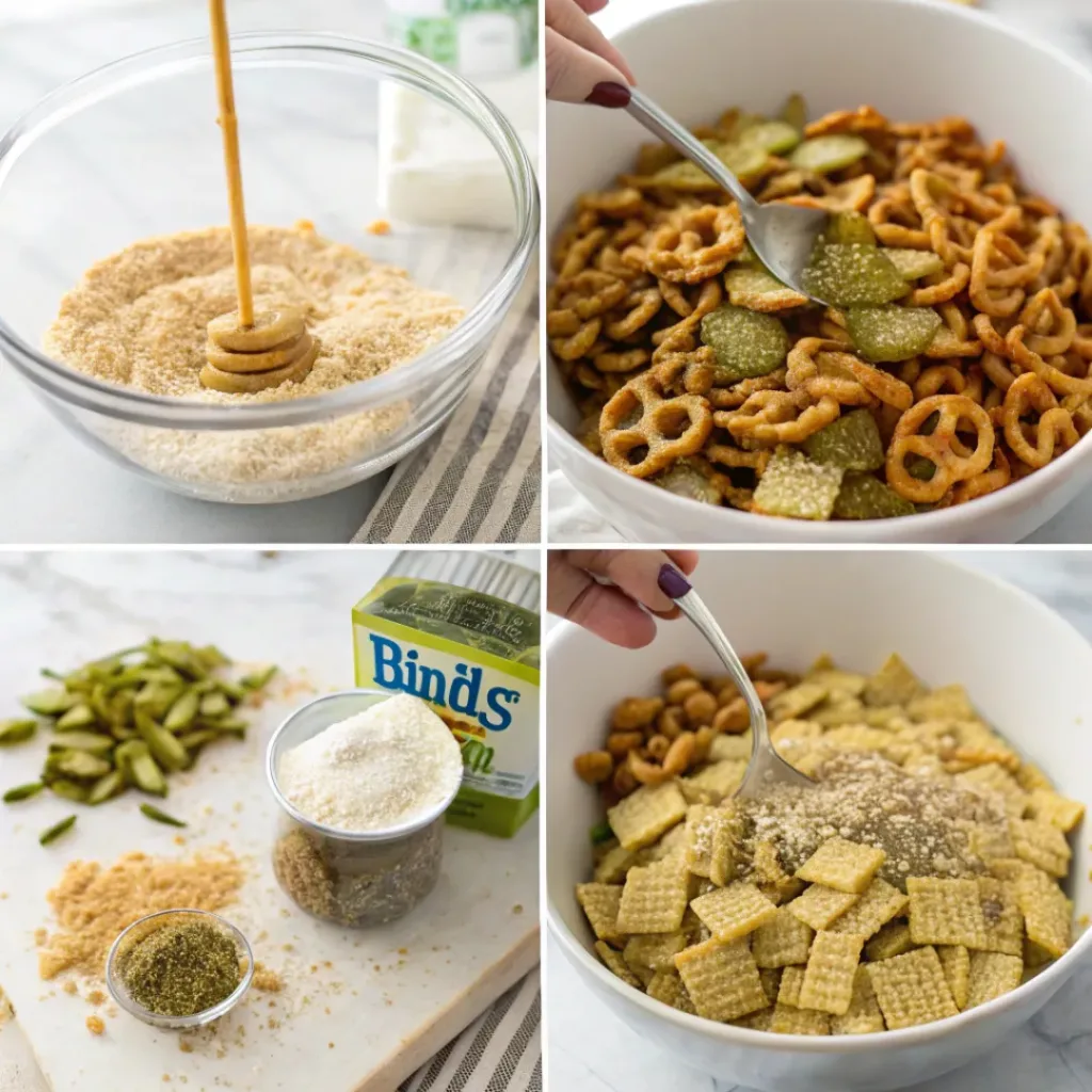Dill Pickle Chex Mix – Tangy & Crunchy Snack 7 Step-by-step Dill Pickle Chex Mix process