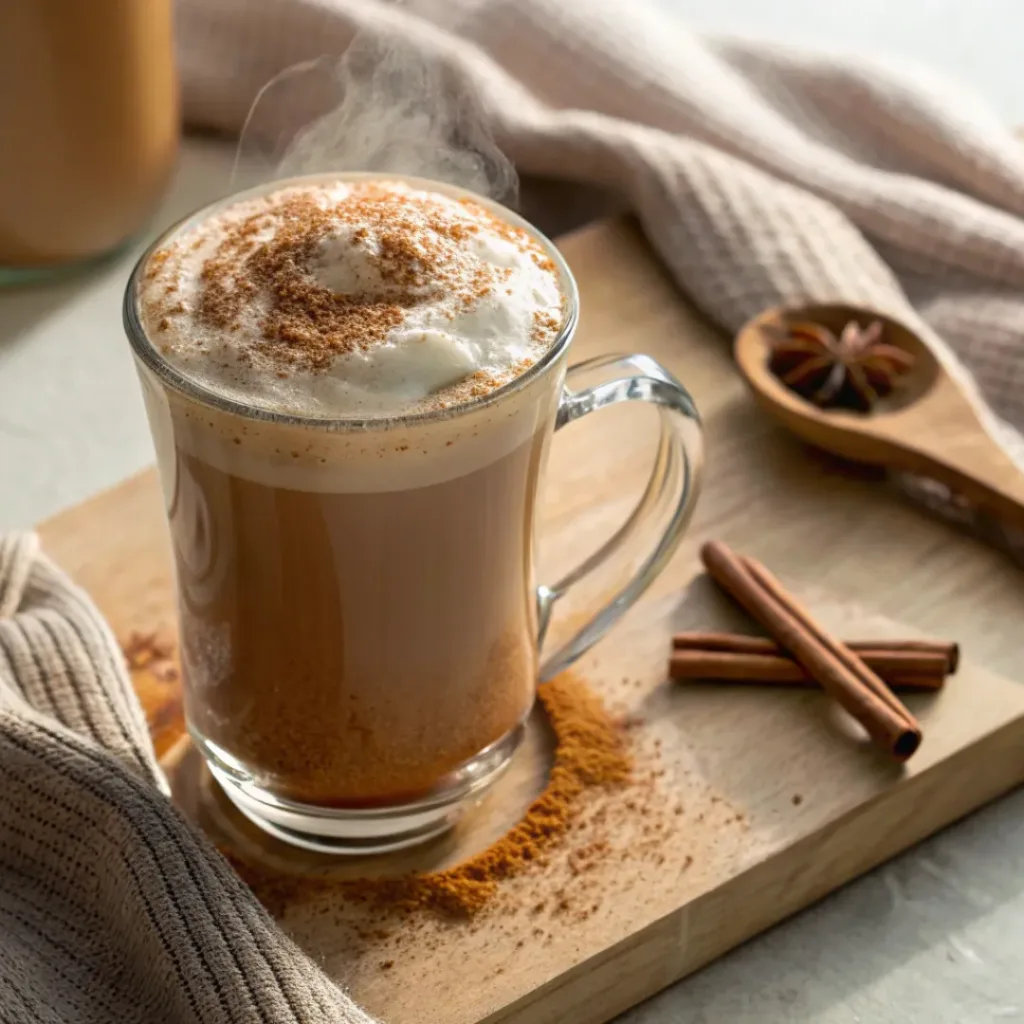 Homemade chai latte in a mug with cinnamon