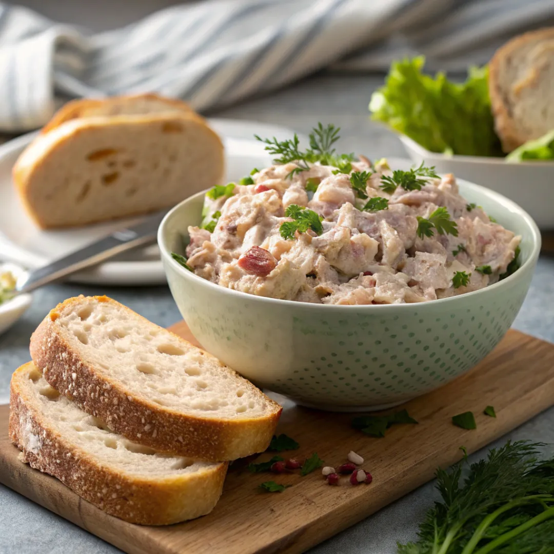 Easy Tuna Salad in bowl with bread