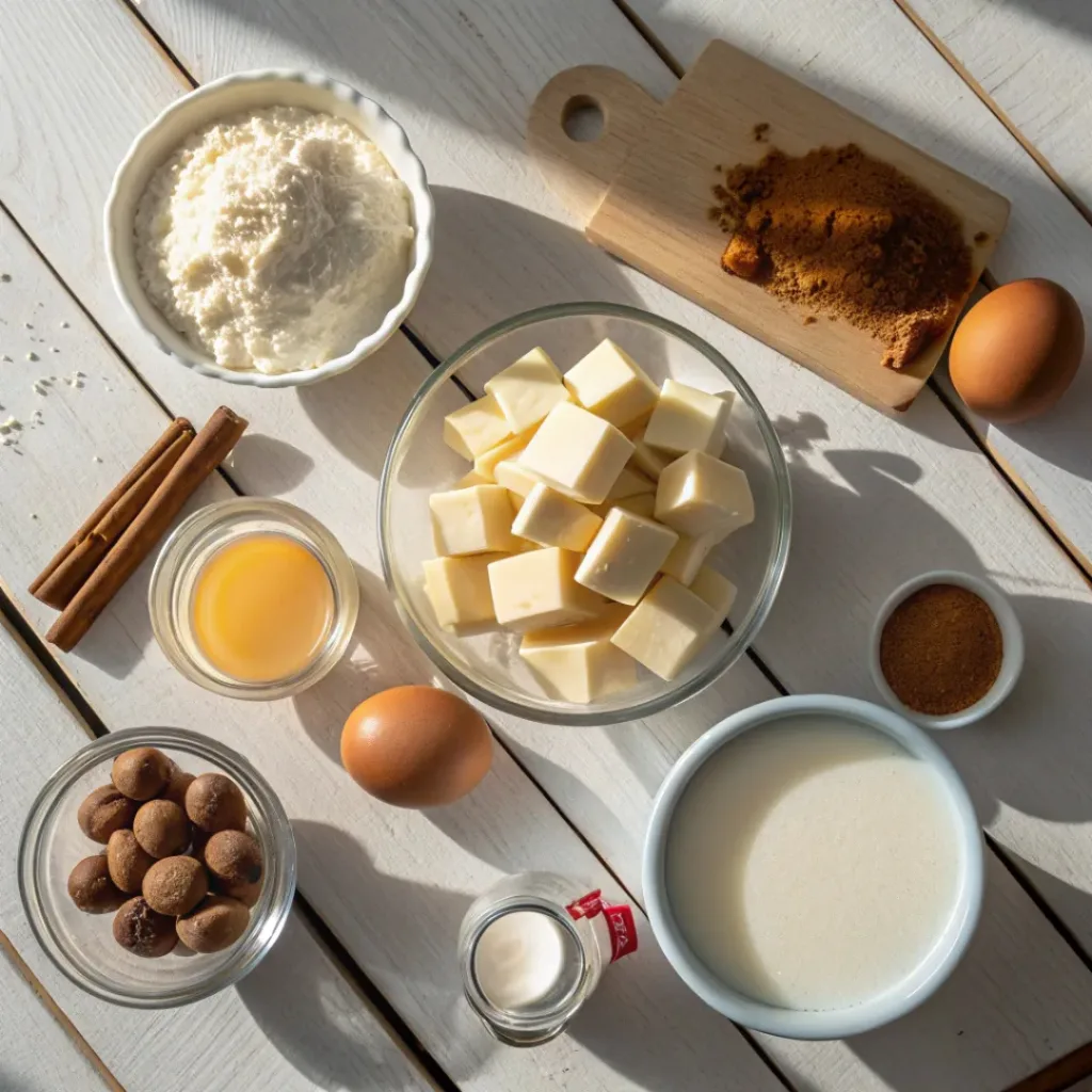 Flat lay of Eggnog Fudge ingredients