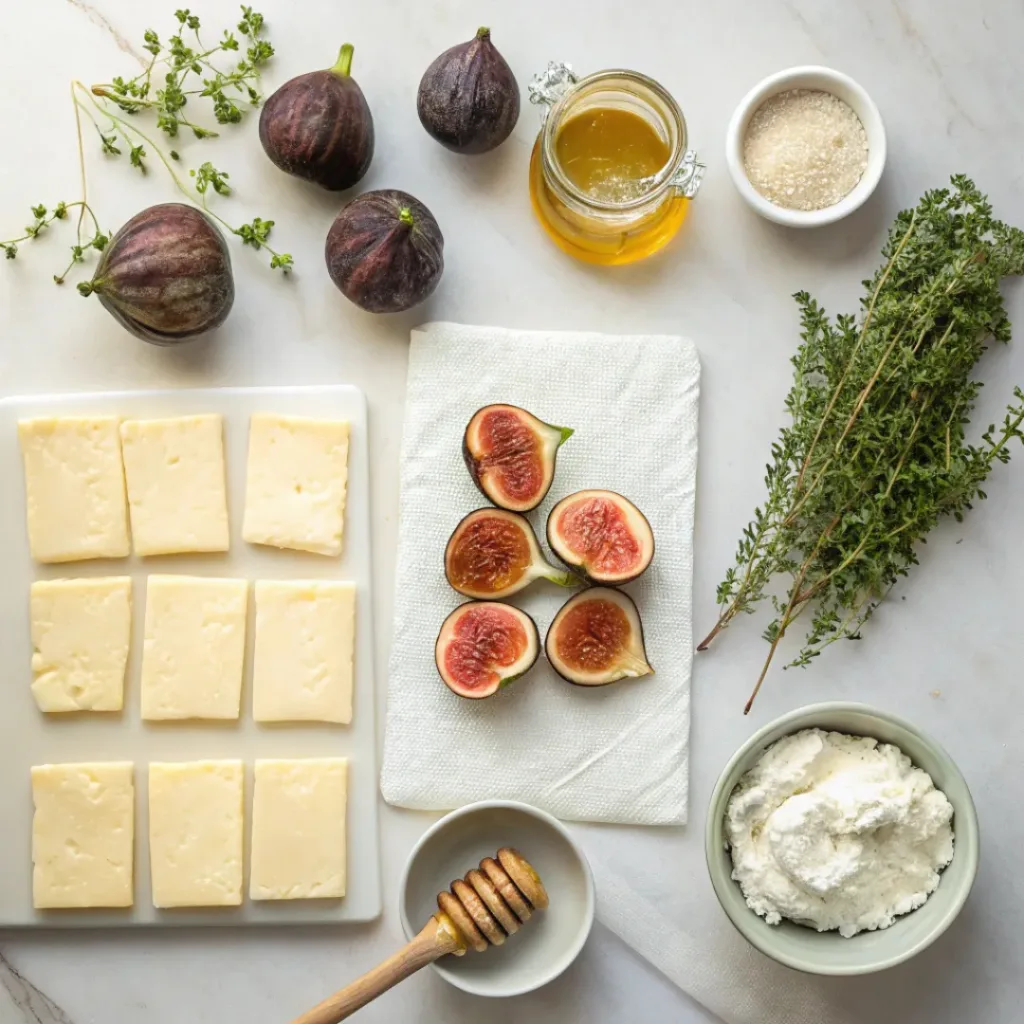 Fig and Goat Cheese Pinwheels ingredients flat lay