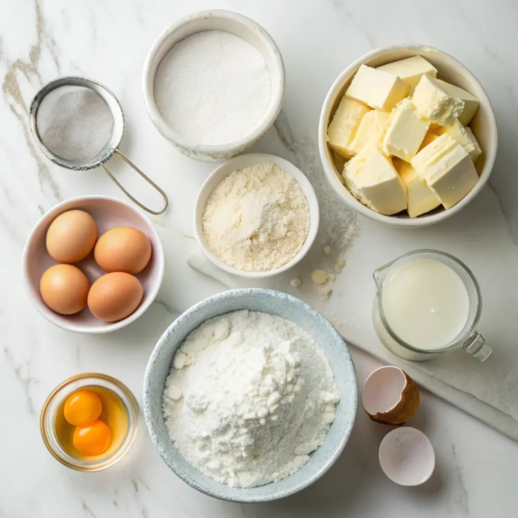 Homemade Fluffy Buttermilk Pancakes 6 Flat lay of ingredients for fluffy buttermilk pancakes