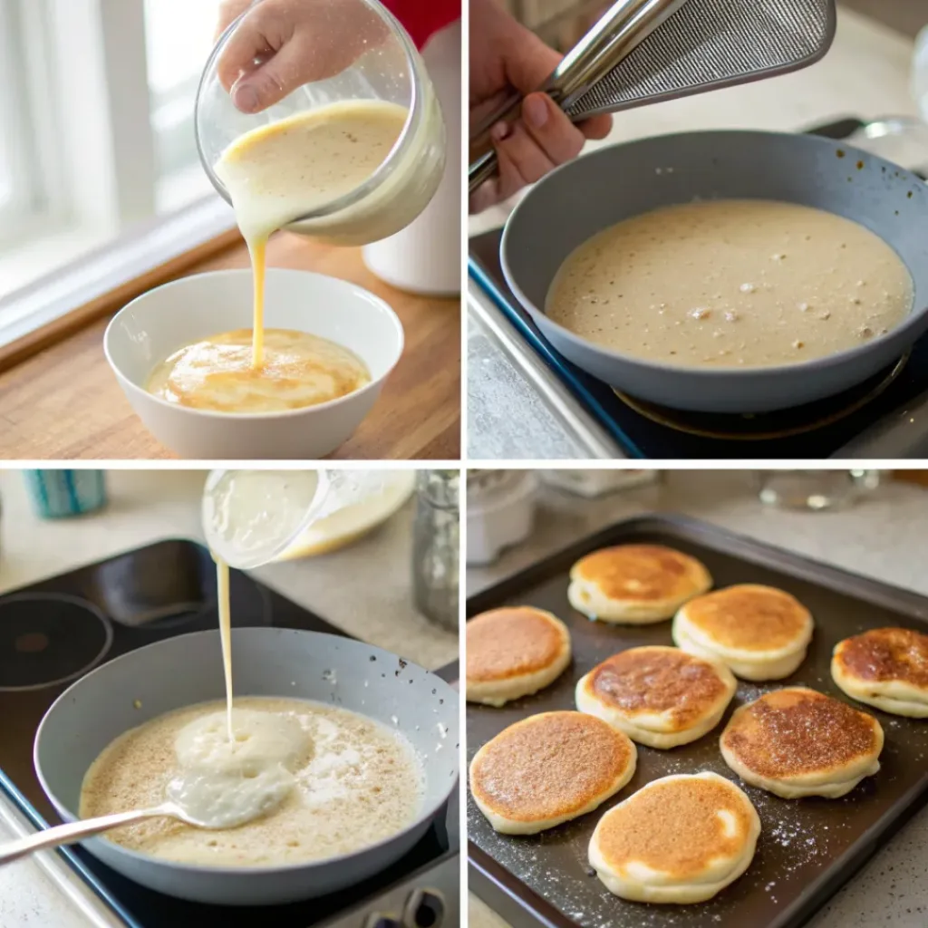Homemade Fluffy Buttermilk Pancakes 7 Step-by-step collage of making fluffy buttermilk pancakes