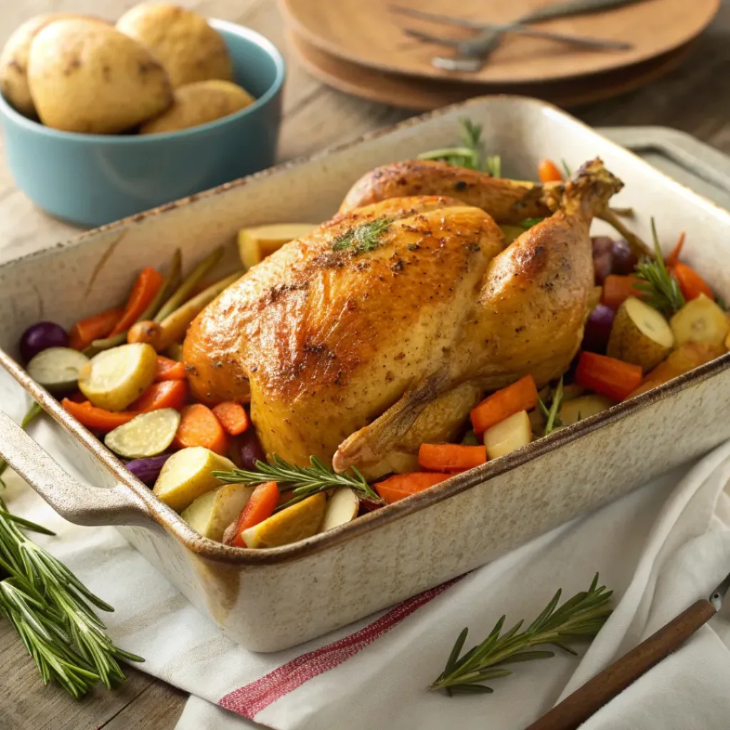 Garlic Herb Butter Roast Chicken with Root Vegetables 8 arved garlic herb butter roast chicken served with roasted vegetables