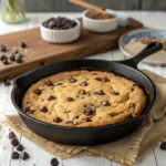 Giant skillet chocolate chip cookie fresh from oven