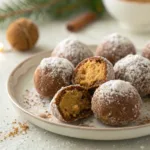 Gingerbread Truffles on a plate dusted with powdered sugar