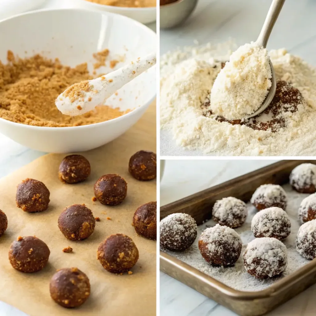 Spiced Gingerbread Truffles 7 Step-by-step collage of making gingerbread truffles