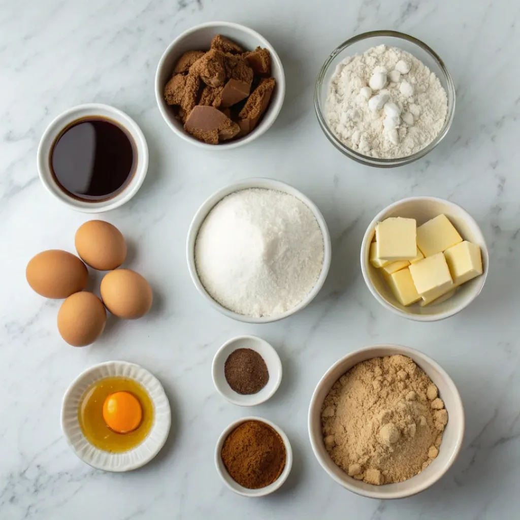 Gingerbread blossom cookies ingredients flat lay