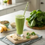 Green smoothie in a glass with spinach and banana