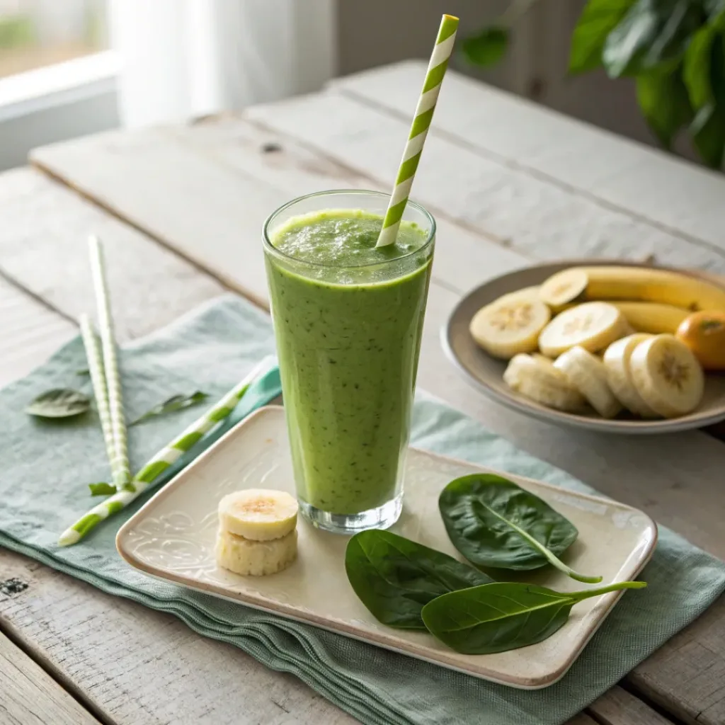 High‑Protein Green Smoothie – Nutritious & Energizing 8 Green smoothie served in a glass with banana and spinach