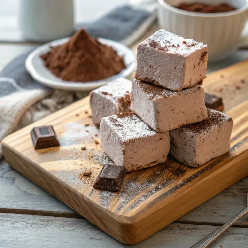 Served Homemade Chocolate Marshmallows in a bowl, some in hot cocoa
