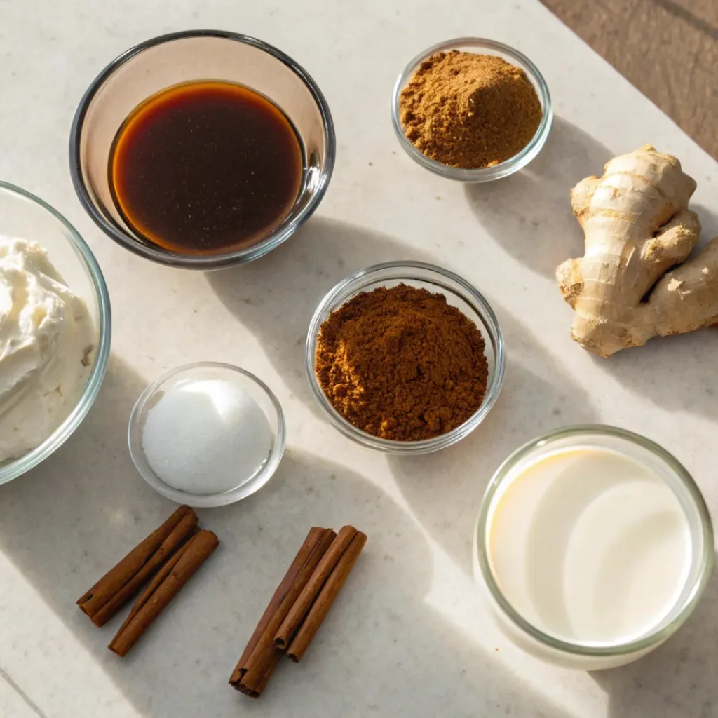 Homemade Gingerbread Latte ingredients flat lay