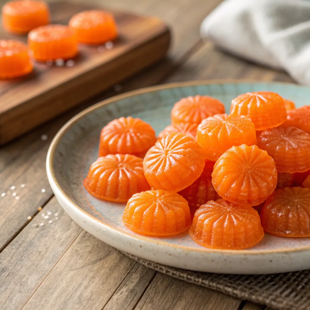 Home 6 Homemade orange candies on a plate
