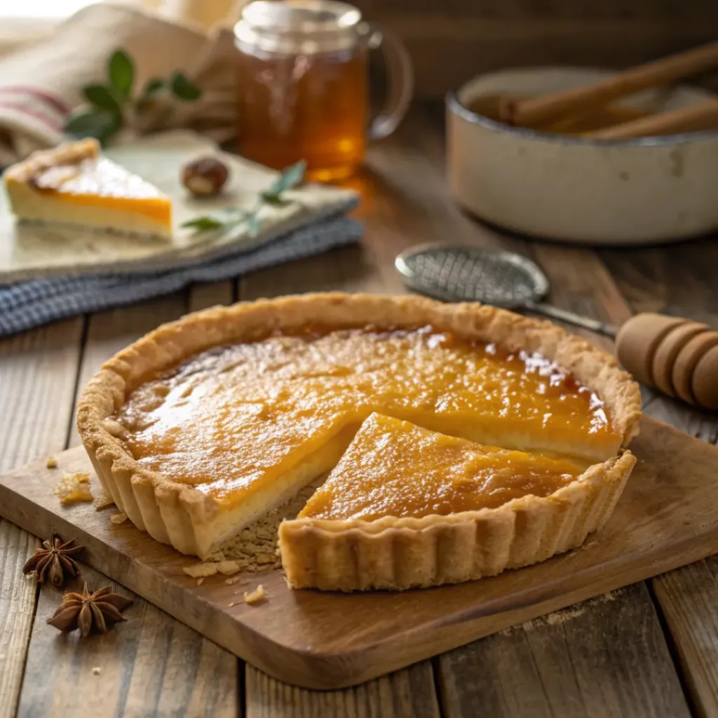 Honey pie with golden filling and flaky crust