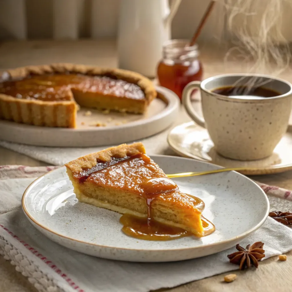 Honey Pie – Rich, Smooth & Naturally Sweet 8 Slice of honey pie served with tea