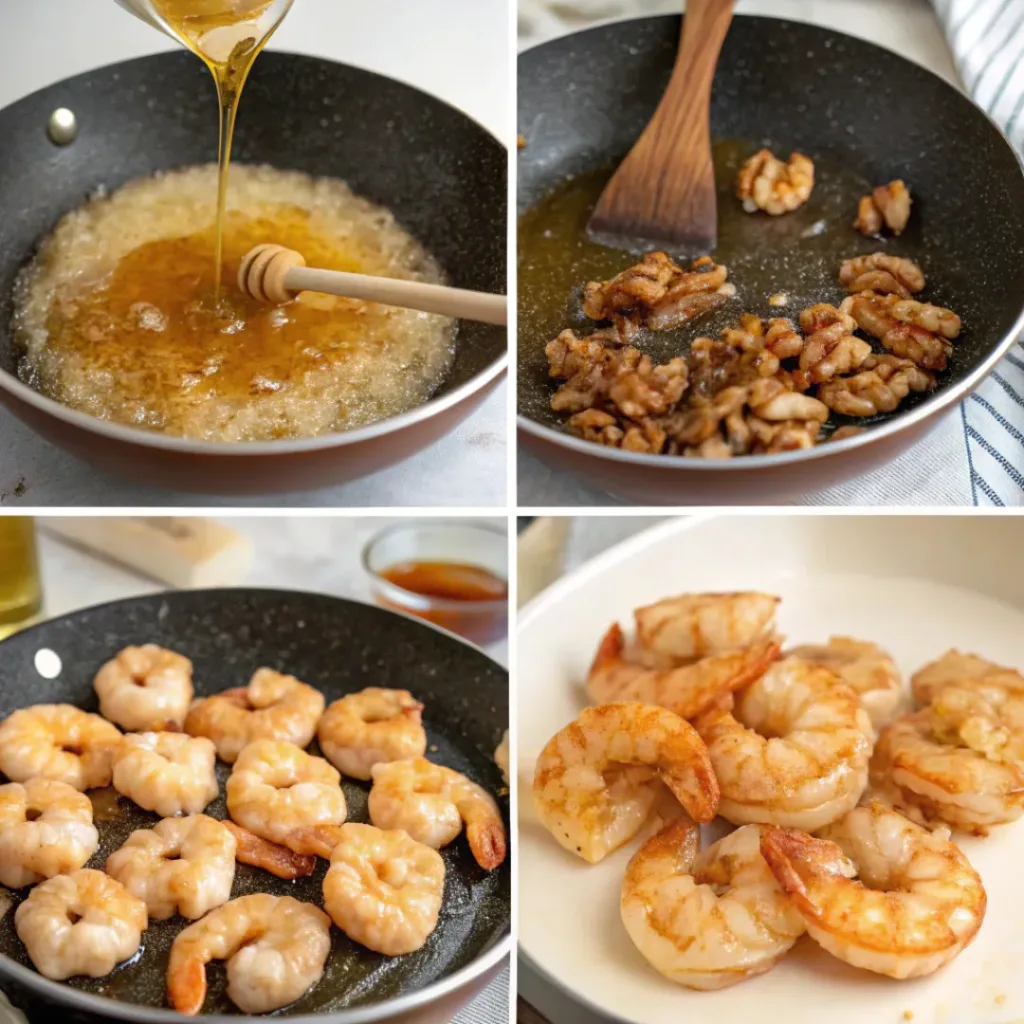 Honey Walnut Shrimp – Sweet, Crispy & Delicious 7 Step-by-step collage of making honey walnut shrimp
