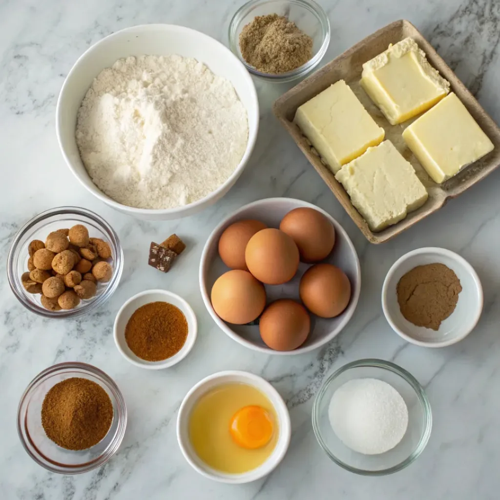 Honey and Spice Loaf ingredients flat lay