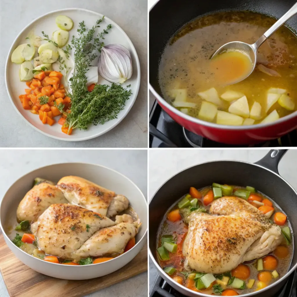 Chicken Stew – Hearty, Comforting, One-Pot Meal 7 Step-by-step collage of chicken stew preparation