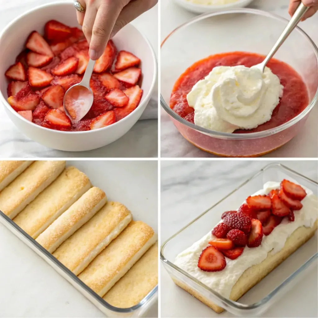 Step-by-step preparation of strawberry tiramisu