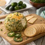 Jalapeño popper cheese ball served with crackers