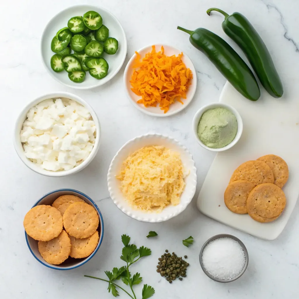 Easy Jalapeño Popper Cheese Ball Recipe 6 Flat lay of ingredients for jalapeño popper cheese ball