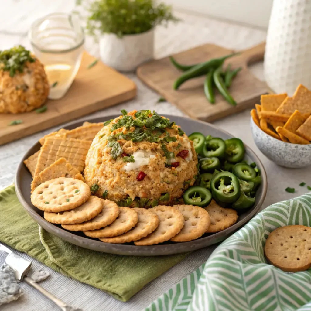 Easy Jalapeño Popper Cheese Ball Recipe 8 Jalapeño popper cheese ball served on a party platter