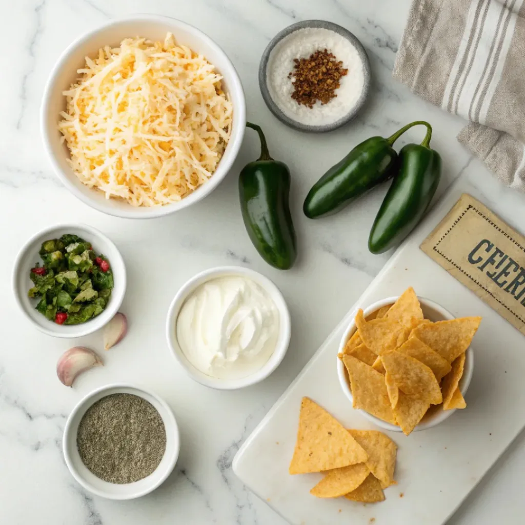 Jalapeño popper dip ingredients flat lay