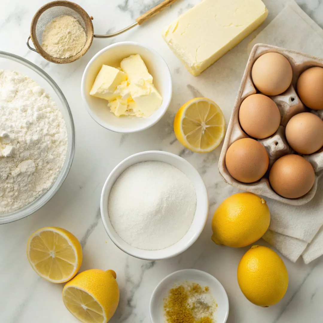 Lemon Chantilly Cake ingredients flat lay